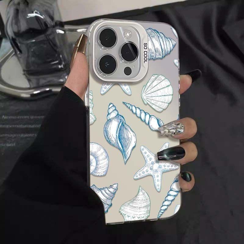 Blue Conch Starfish Phone Case For IPhone 16 15 14 13 12 11 Pro Max Matte Hard Back Cover For Iphone 16 Pro 16E Case Cover Funda