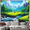 Cartoon Mountain Valley River Landscape Wall Tapestry Machine Washable All Season Decor Art Print Nature Design Home Bedroom