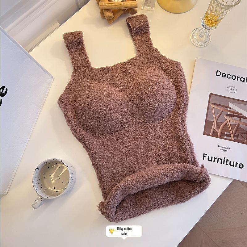 Women's Lambswool Slimming Vest: Warm Fleece-Lined Underwear with Chest Pads for Autumn/Winter