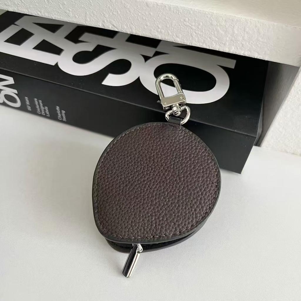 Alien Head Top Layer Cowhide Leather Bag Charm Earphone Key Storage Pouch Fashionable Accessory for Organizing Small Items