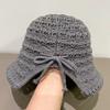 Milk silk bucket hat female bow summer split fork hollow breathable fisherman sun hat