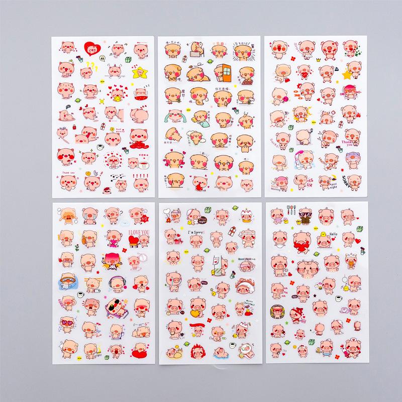 6 Sheets Cute Cartoon 3D PVC Stickers DIY Waterproof Decorative Stickers for Students Reward Diary Planner