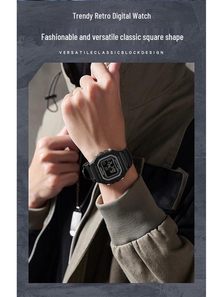 Sanda Korean-Style Waterproof Teen Electronic Watch with Alarm - Unisex Square Design for Students