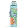 1PC Green Purple Abstract Leaf Pattern Print 750ml Color Plastic Sports Water Bottle Leakproof Flip Straw Lid Suitable for Sports Office Home Use