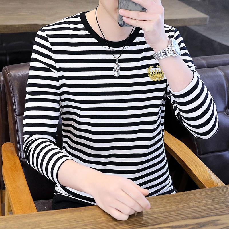 Vêtements Homme Printemps Automne Pull Col Rond Manches Longues Broderie Géométrique Rayé Couleur Contrastée T-shirt Hauts Décontractés