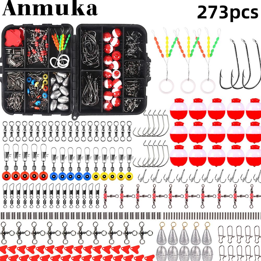 273pcs/set Fishing Kit Set Lure Sea Fishing Ring Crank Hook With Box