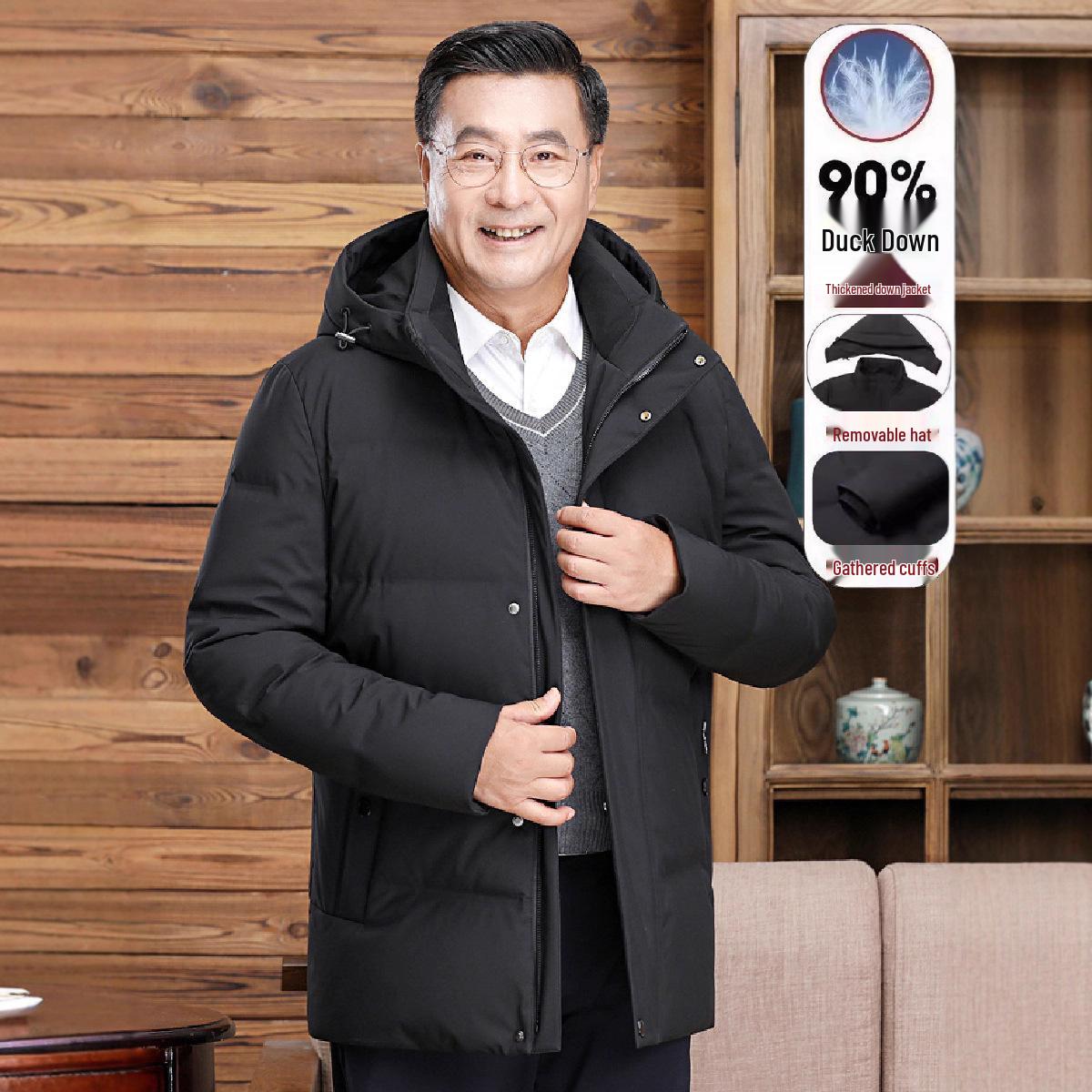 

Men s Medium-Length Thickened Winter Down Jacket for Middle-Aged & Elderly - Warm, Plus-Size, Short Style for Dads & Grandpas L [120-140 jin]