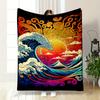Vivid Ocean Waves and Sunset Scene Patterned blanket, flannel, suitable for all seasons, home decor, warm and cozy