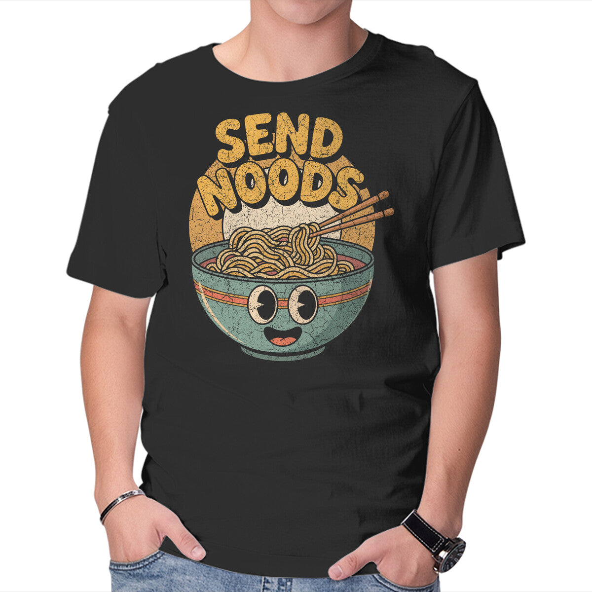 Unisex Crew Neck T-Shirt Send Noods Retro Graphic Short Sleeve Casual Tee XXXXL