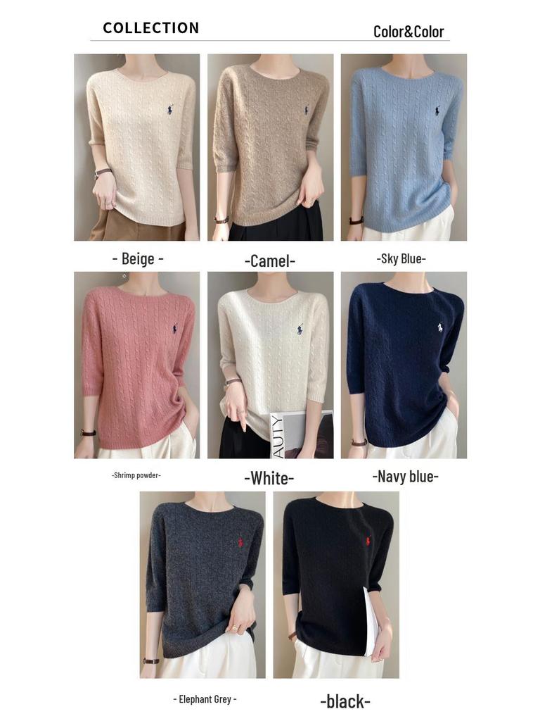 Klassischer Damen Zopfstrickpullover - Herbst Rundhals mit Figurschmeichelndem Fünf-Ärmel-Design