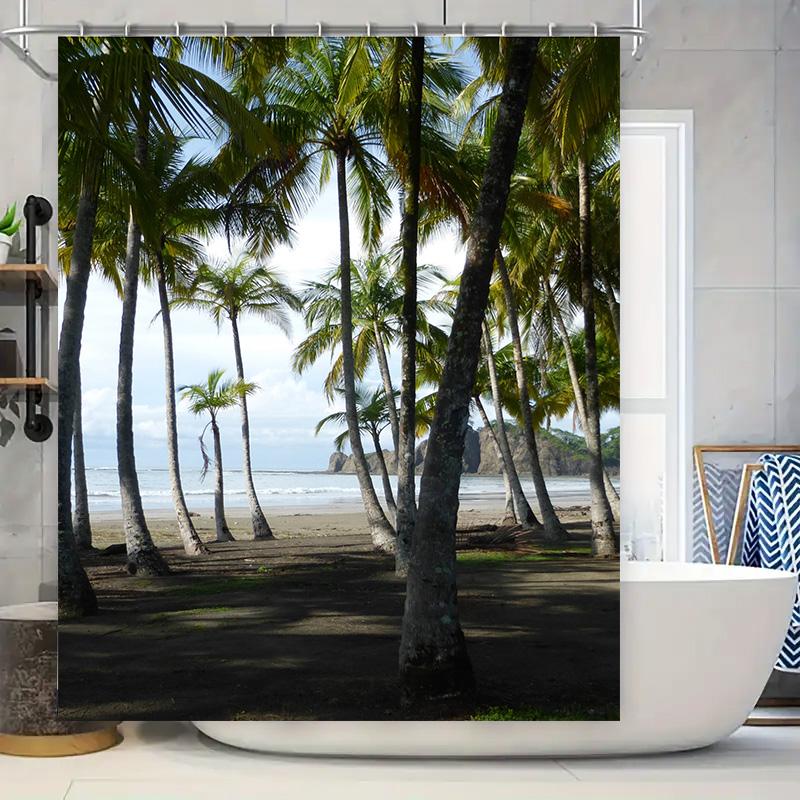 

Beach Retreats With Tropical Palm Trees Shower Curtain Upgrade Your Bathroom Decor Today W60H190(CM)-1 Pcs