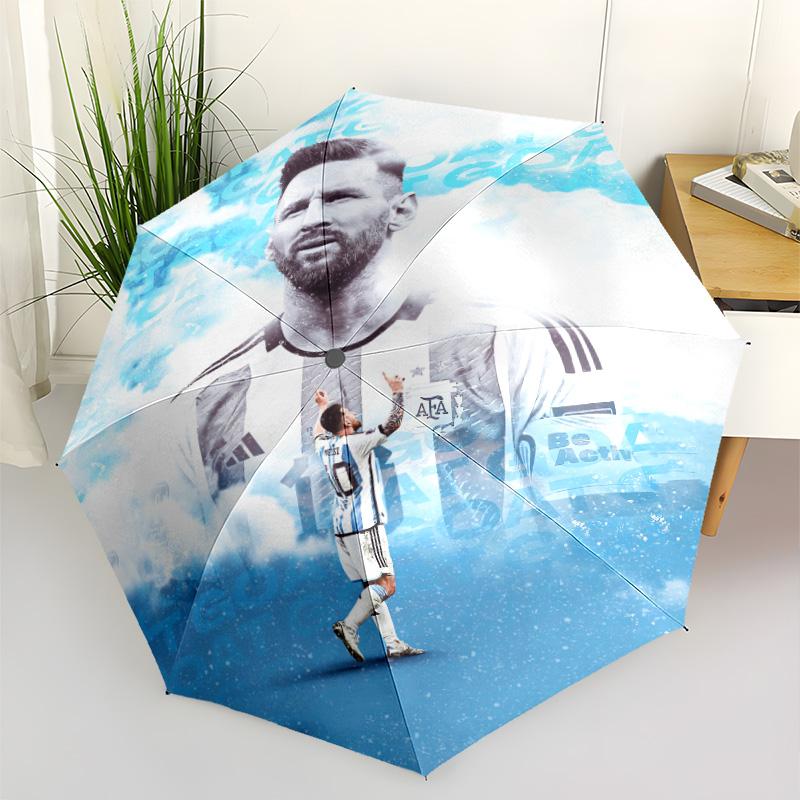 Leo Messi: Iconic Football Legend Automatic Umbrella Compact 8-Rib Design Lightweight All-Season Umbrella for Travel Stylish Accessory