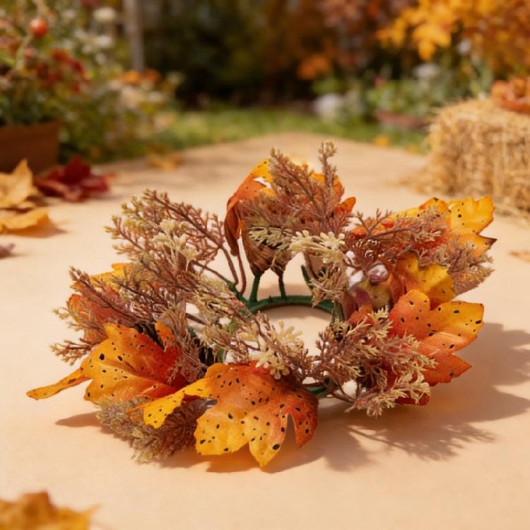 Seasonal Autumn Candle Wreath, Wall Shelf Styling with Faux Branch Texture for Entry Tables and Holiday Hosting