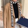 Black Grey Stripe Women Long Scarves Knitted Cotton Decorative Neckerchief Warm Neck Slim Skinny Scarf Fashion Streetwear