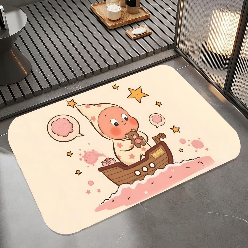 Anime T-twinkle Floor Mat Diatomite Bath Mat, Quick Dry Absorbent Non-Slip Door Mat