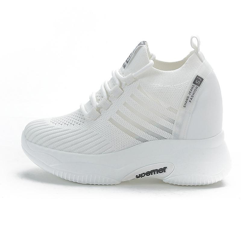 Wiosenne i letnie damskie buty nowe buty wszechstronne buty muffin na grubej podeszwie wewnętrzne zwiększenie wysokości damskie buty sportowe małe białe buty siateczkowe buty