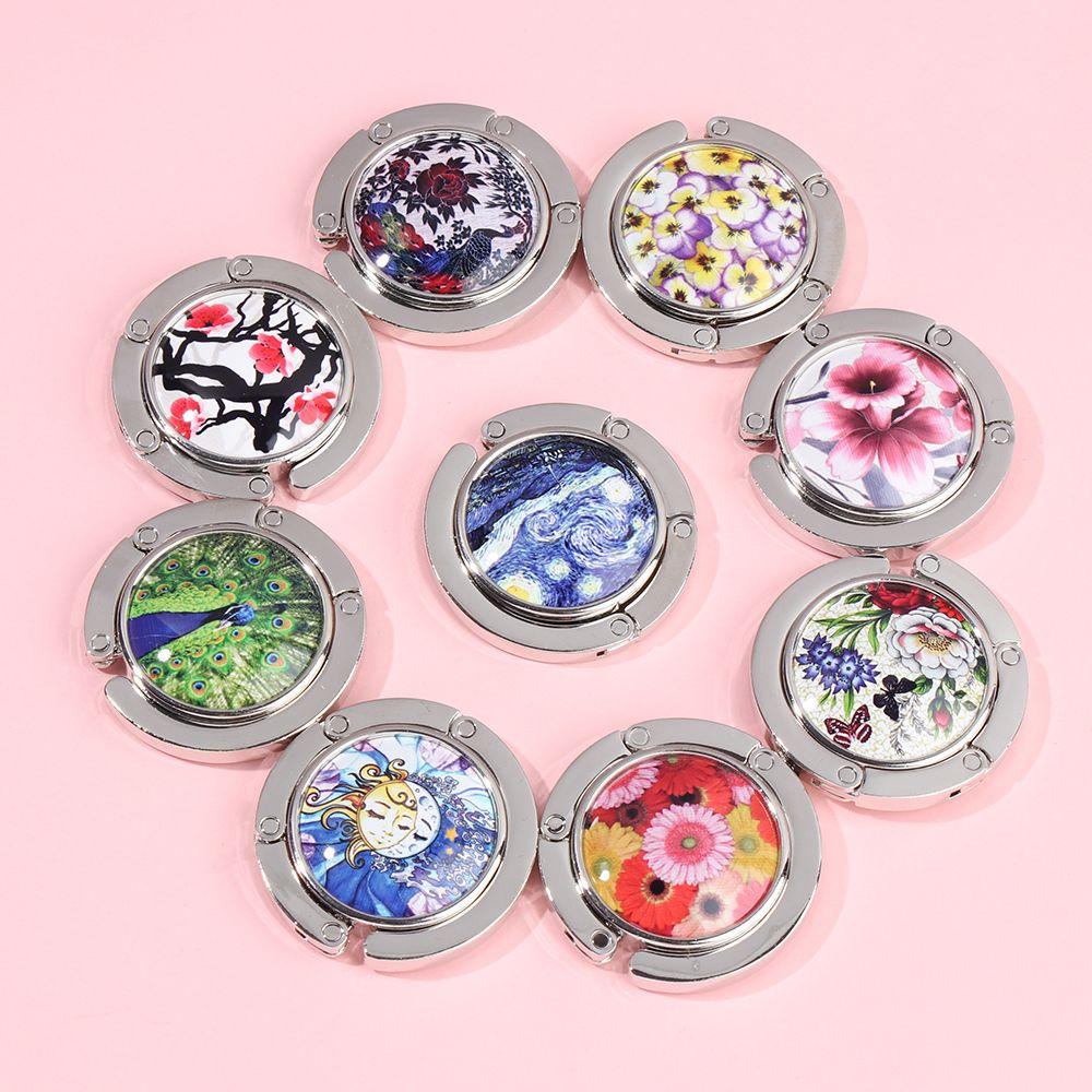 Oil Painting Style Crystal Portable Folding Table Hanger Table Bag Hook Desk Hooks Purse Holder