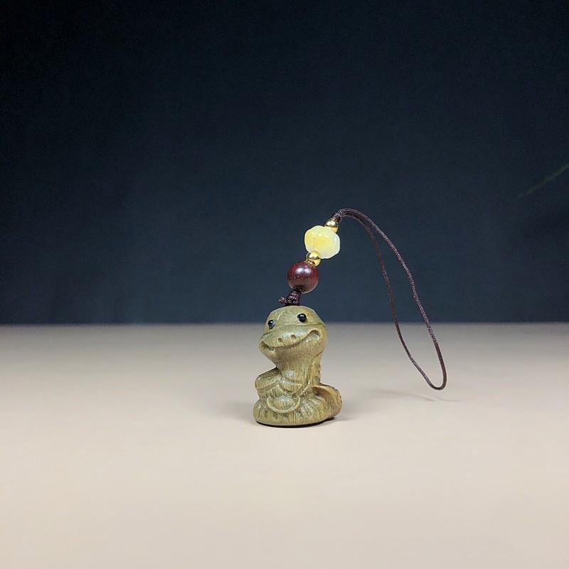 Miniature Wooden Zodiac Snake Figurine Pendant Lovely animal Sandalwood Carving Snake Ornament DIY Accessories Birthday gift