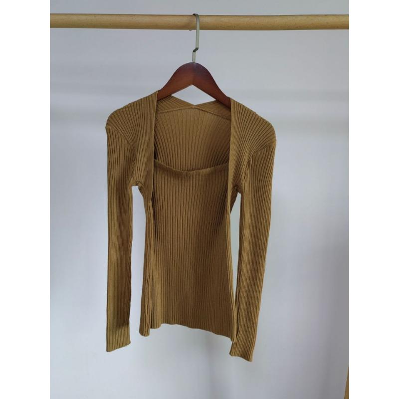 Autumn and Winter Square Neck Knitted Pullover Sweater Fashion Elegant Long Sleeve Slim Fit Office Bottoming Shirt Casual Solid Color Basic Clothing