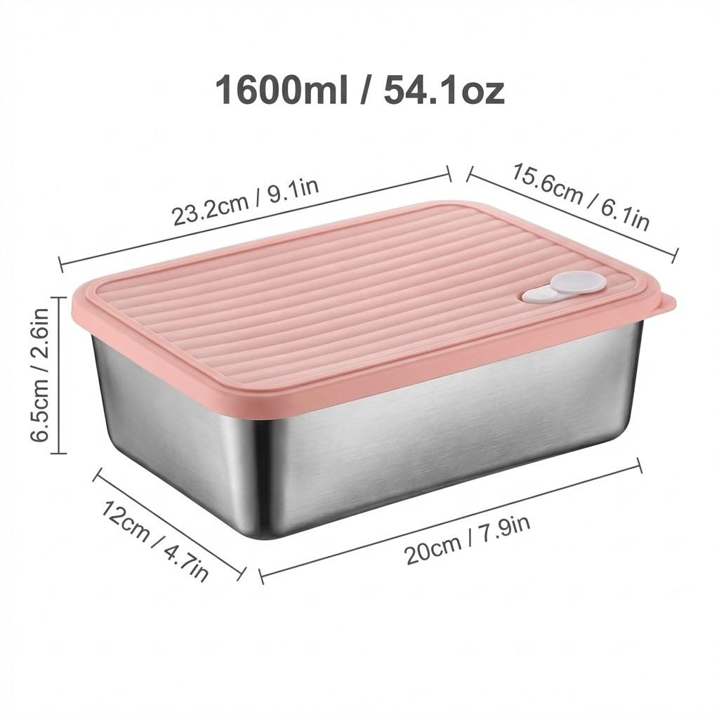 Stackable Fruit,Vegetable,Meat Food Container Durable Sealed 304 Stainless Steel Fresh-keeping Box Refrigerator&Microwave Safe