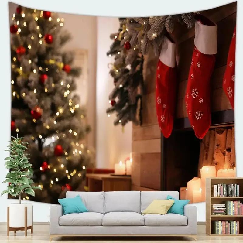 Рождественская тема Гобелен Спальня Гостиная Домашнее Рождественское Украшение 100x75cm — фото 12