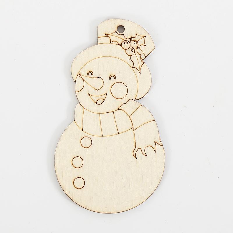 10Pcs Christmas Cartoon Pattern Colorless Wood Board & Hemp Rope - Manual Coloring Christmas Tree Pendant Christmas Decorations