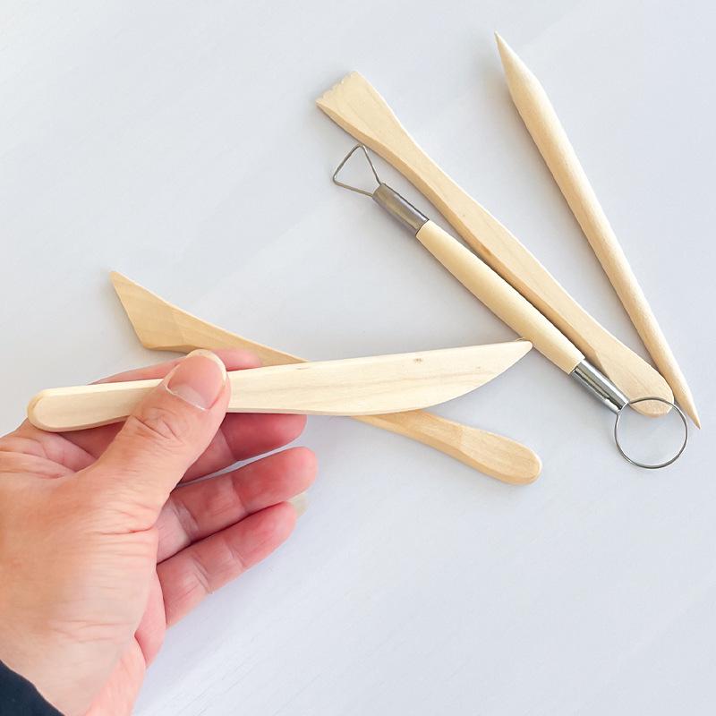 5-Piece Clay Sculpting Tools: Wooden Knives for Pottery & Polymer Clay DIY Projects.
