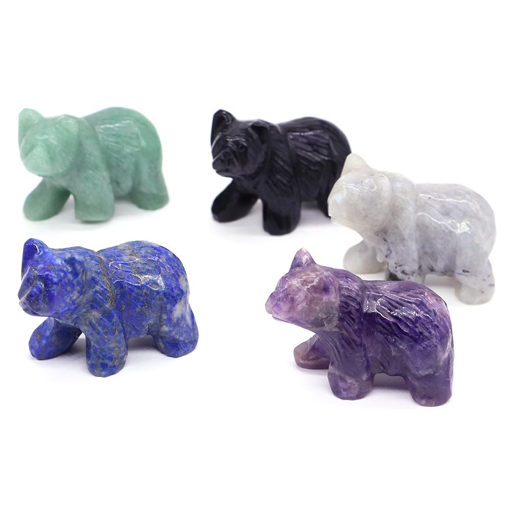 2" Natural Crystal Bear Figurine Healing Stone Carved Animals Reiki Crafts Small Statue Decoration Home Decor Present Souvenir