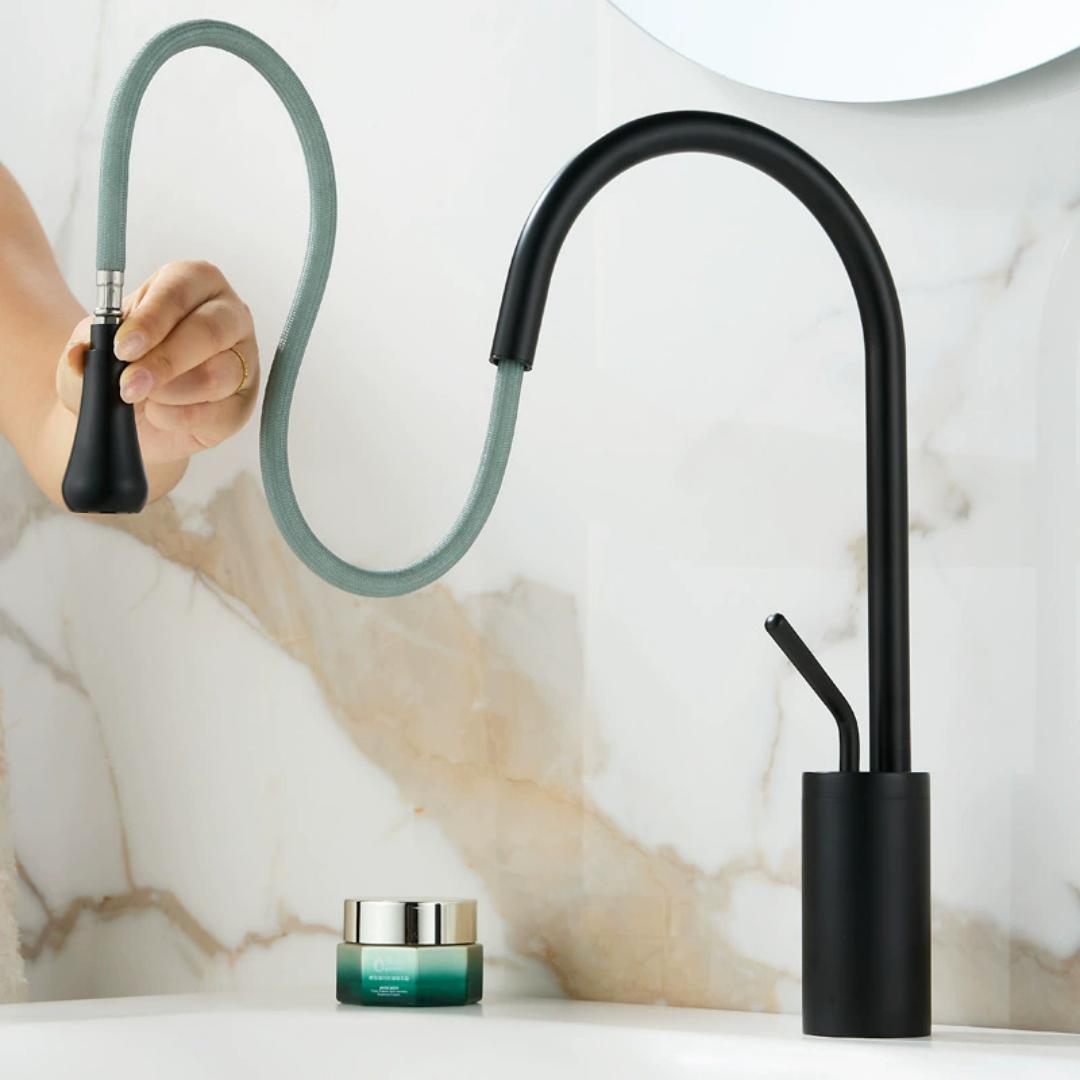 Brushed Gold Pull Out Bathroom Faucet Gold Basin Faucet Pull Out Lavotory Faucet Mixer Sink Tap Bathroom Washbasin Vanity Faucet