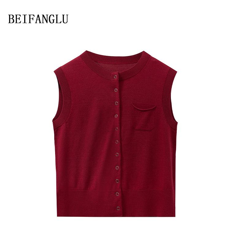 Northern Deer Women's Sleeveless Knit Top - 73.2% Fine Wool & 26.8% Mulberry Silk, Round Neck