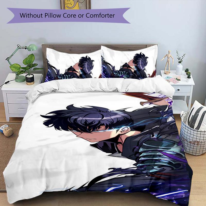 3pcs Solo Leveling Sung Jin-woo pattern bedding set duvet cover set includes duvet cover &pillowcases, perfect all season bedroom decoration & gift