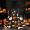 Women's Casual Long Sleeve V Neck Dress Vintage Style Halloween Pumpkin Print Flared Skirt Midi Dress with Waist Tie