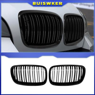 Nowy Wygląd Grill Samochodowy Przedni Nerki Błyszczący 2 Linie Podwójne Listwy Dla BMW X5 E70 2007-2013 X6 E71 E72 2008-2014 Akcesoria Samochodowe