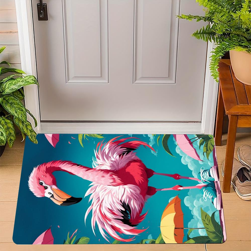 Roze Flamingo Bloemenprint Deurmat Petrol Achtergrond Antislip Entree Voordeur Vloermat Huisdecoratie Kleed Slaapkamer Decor 30x50cm