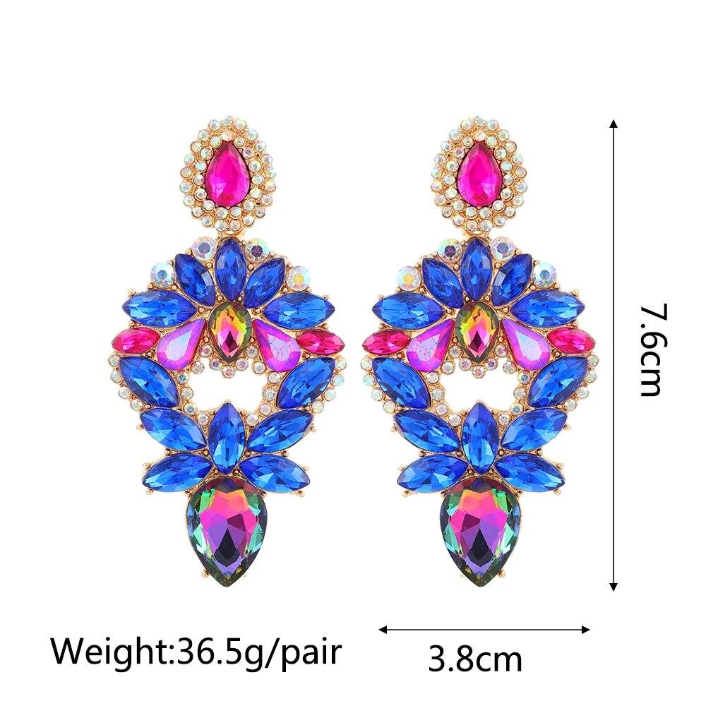 Fashion Teardrop Crystal Glass Decor Big Dangle Drop Earrings Luxury Festival Party Charm Statement Pendant Jewelry Accessories