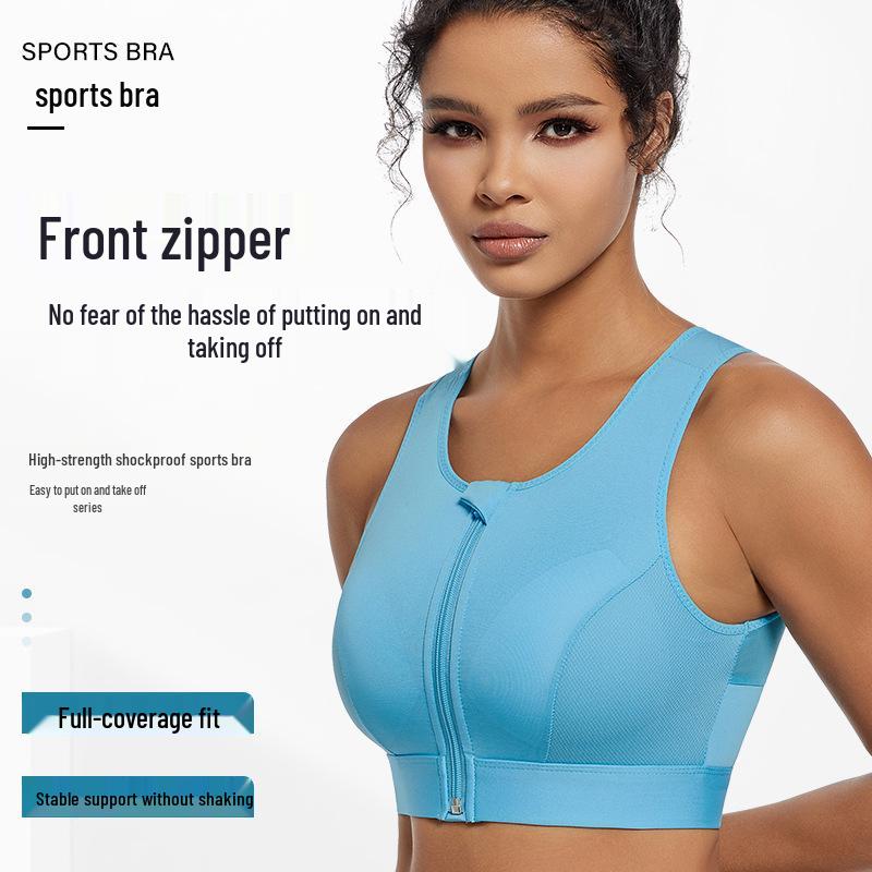 Women's Wireless Sports Bra - Front Zipper, Anti-Sag, Shockproof, Plus Size, Beautiful Back Design for Fitness and Running