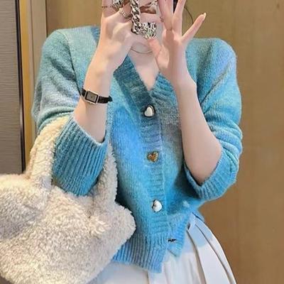 Women's Autumn/Winter Heart Button Gradient Knit Cardigan Sweater