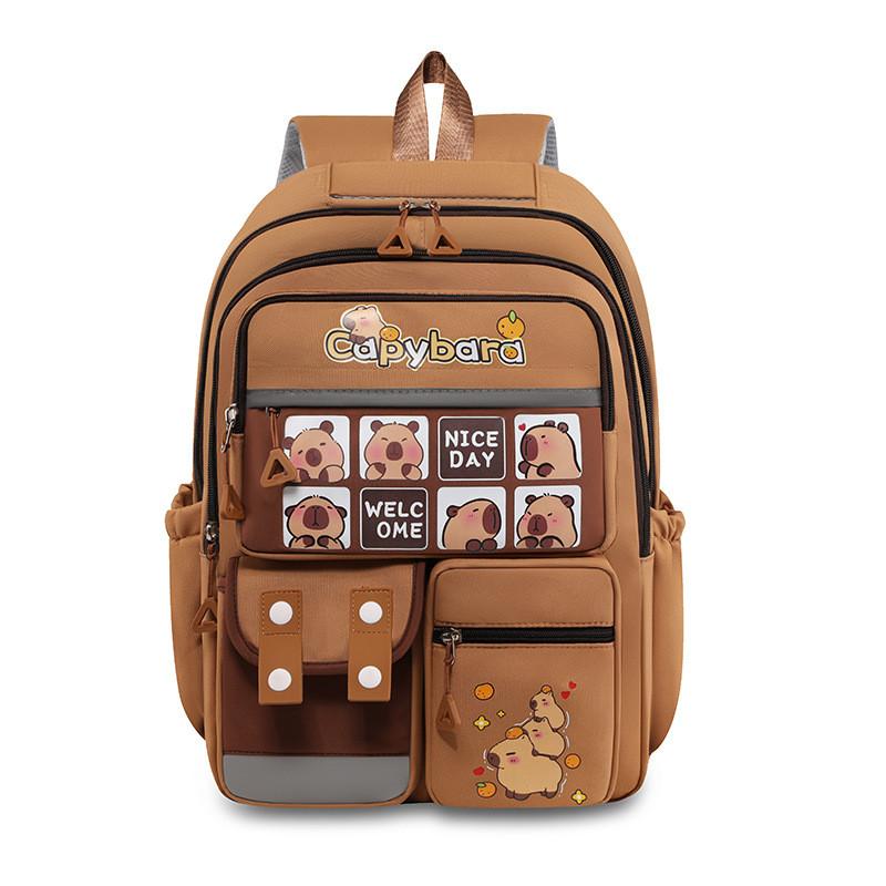 Nylon Childrens Backpack Featuring Capybara Cartoon Pattern Classroom Bag School