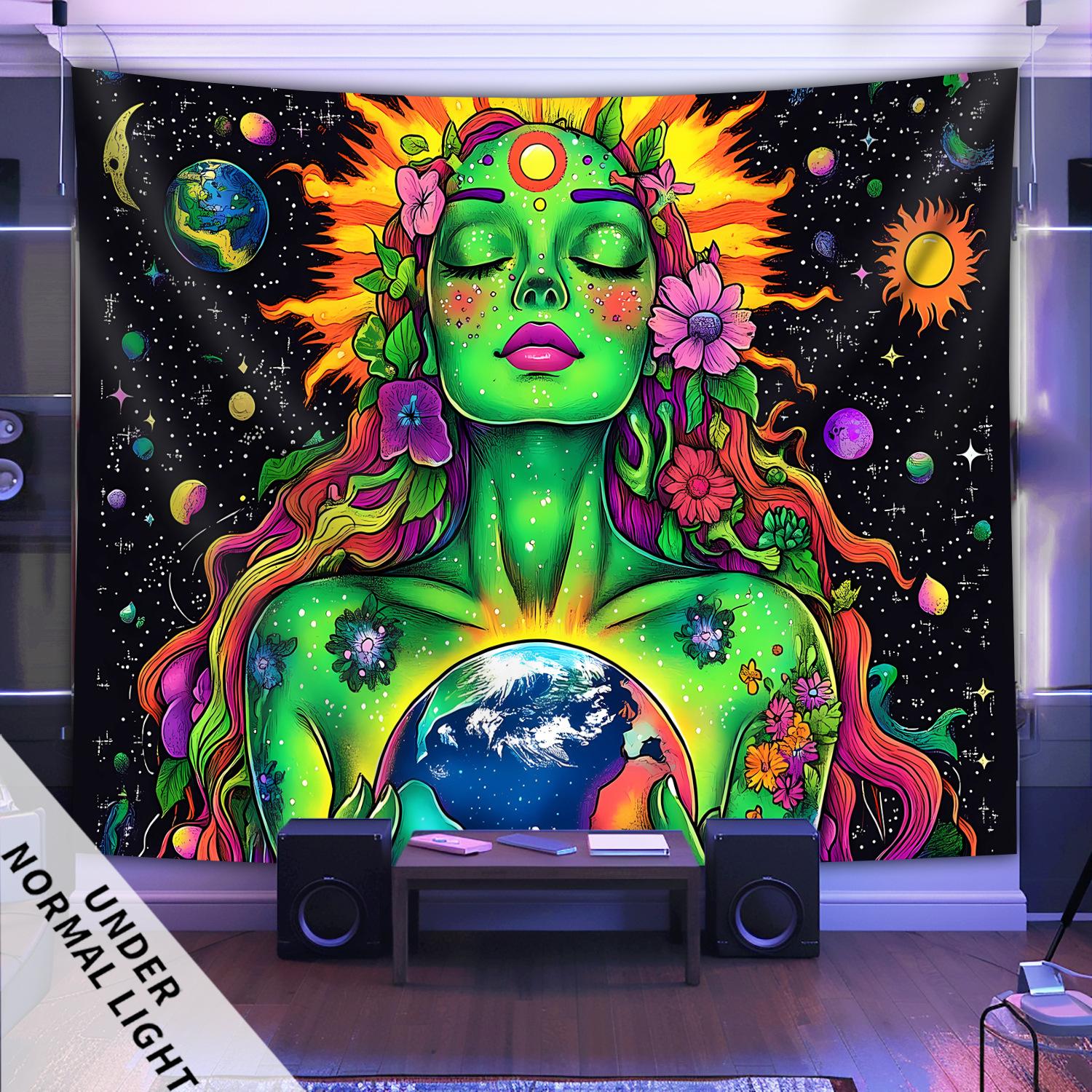 

VIKAMA NeonThemed Landscape Tapestry Of Mother Earth Psychedelic Galaxy Fabric BohemianStyle Room Decoration 74x94cm(29x37in)