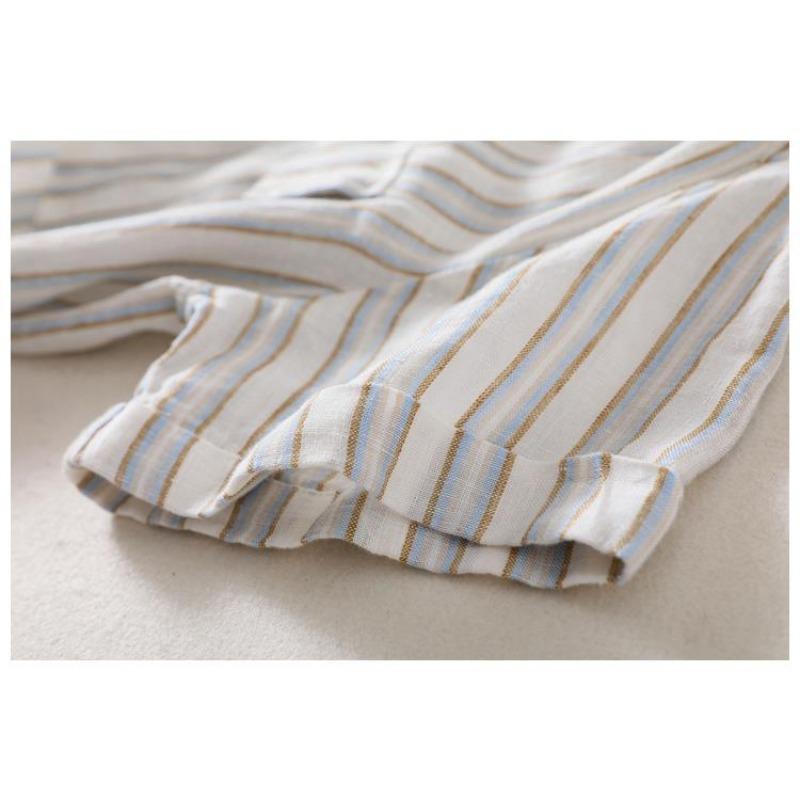 Luxury Summer Linen Dress with Stripes Thin and Comfortable High Quality Womens Fashion