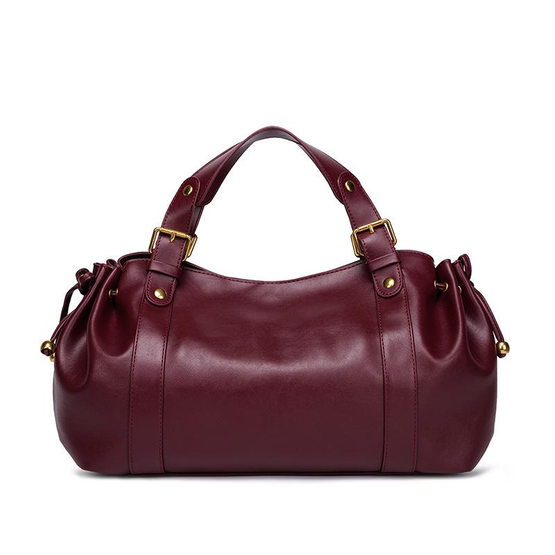 Women'S Bag Large Capacity Winter And Spring Soft Leather Pleated Handbag Shoulder Bag Commuter Pillow Bag