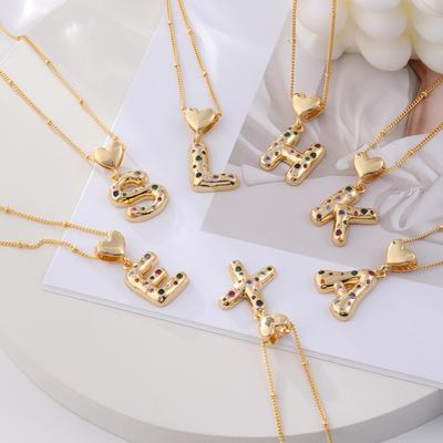 Delicate Chunky Alphabet Bubble Initial Letter Heart Pendant Necklace Women Men Stainless Steel Necklace Gold Plated Necklaces