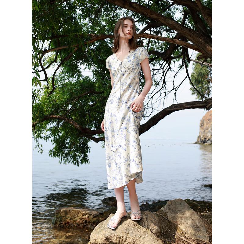 

Sancai 2025 Summer Floral Satin A-Line Lace Long Dress S