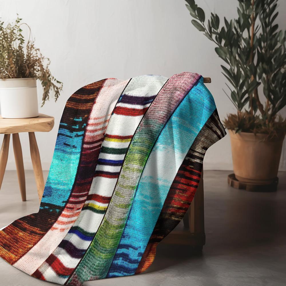 Colorful Striped Knit Blanket Throw Blanket Sofa Bed Bedspread Home Decor Gift