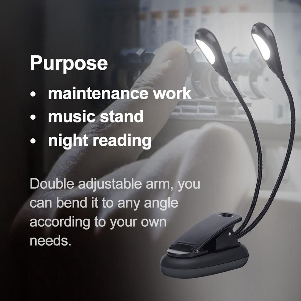 Clip On Music Stand Book Reading Mini Double Adjustable Arms Light LED Lamp (6 Beads)