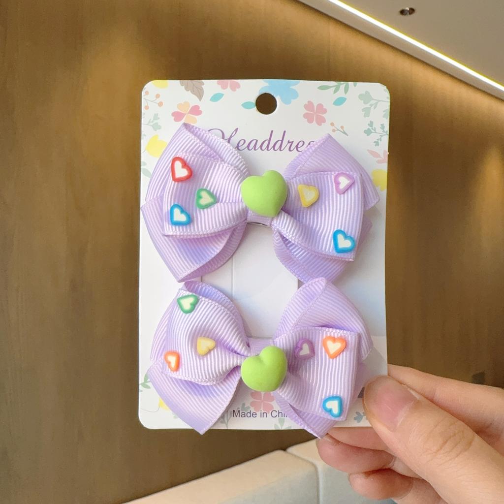 2PCS New Cute Princess Fashion Solid Heart Bow Lovely Girls Hairpins Children Headwear Hairgrip Hair Clips Hair Accessories