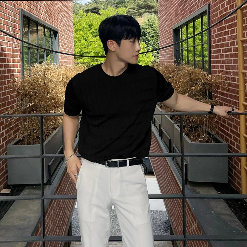 Men's Retro Loose-Fit Ice Silk Knit T-shirt - Short-Sleeve, Round Neck, Korean Style