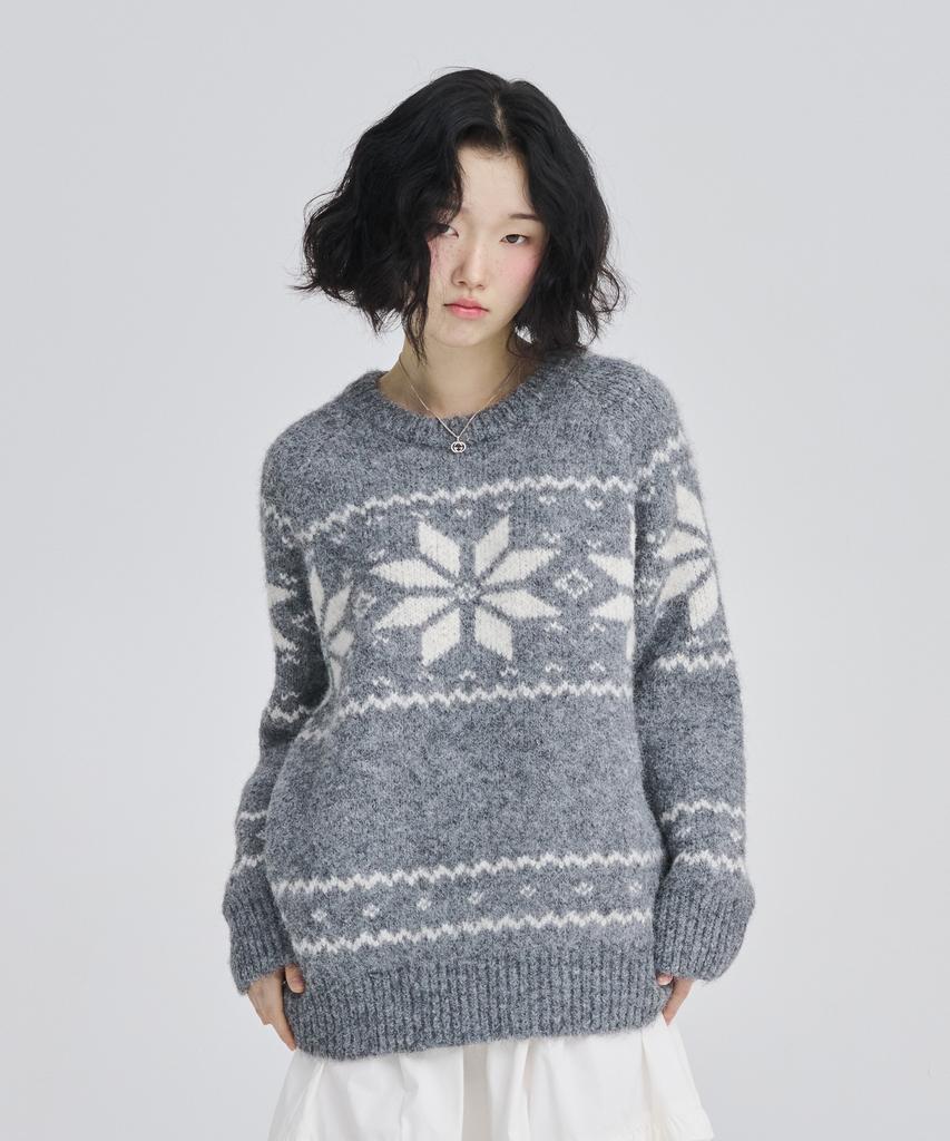 AWESOME STUDIO Nordic Snowflake Jacquard Round Knit Charcoal