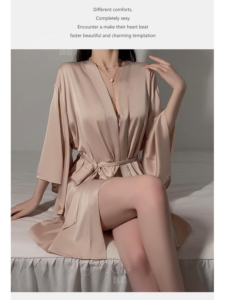 Guiruo Plus Size Pajama Set with Chest Pads & Supportive Straps - Includes Nightdress & Cozy Robe