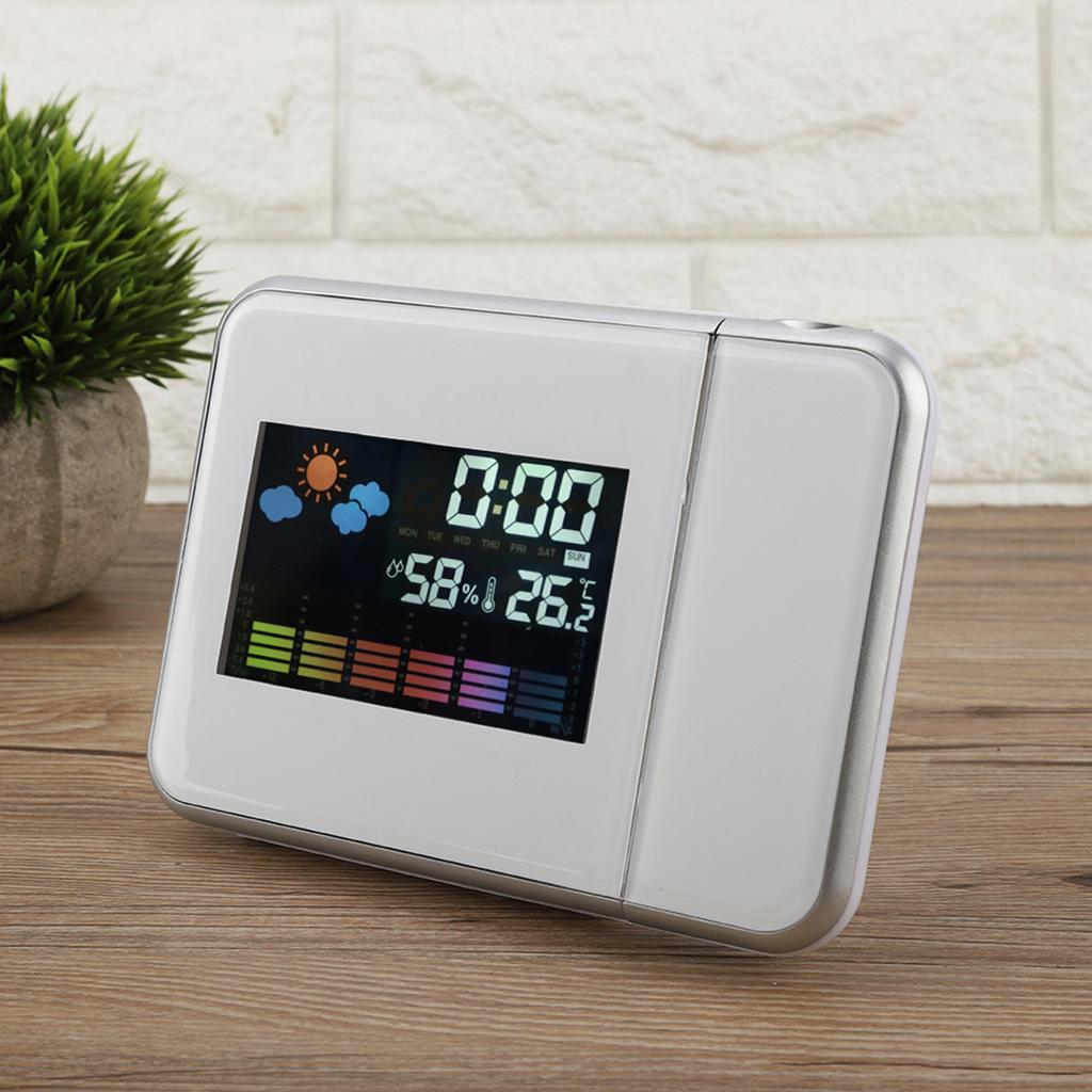 Digital LED Weather Forecast Projector Calendar Humidity Display Alarm Clock(Black)